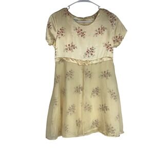 Amy Too Floral Dress Girls Size 16 Yellow Satin Overlay Sheer Skirt